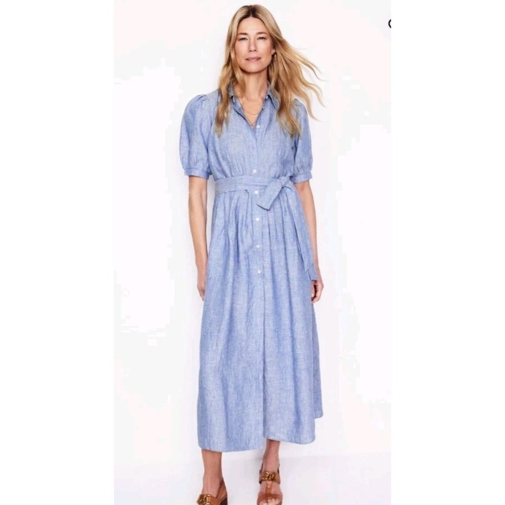 BODEN Alexa Linen Maxi Shirt Dress Grey Blue ChambrayButton Cottage Prairie 2P